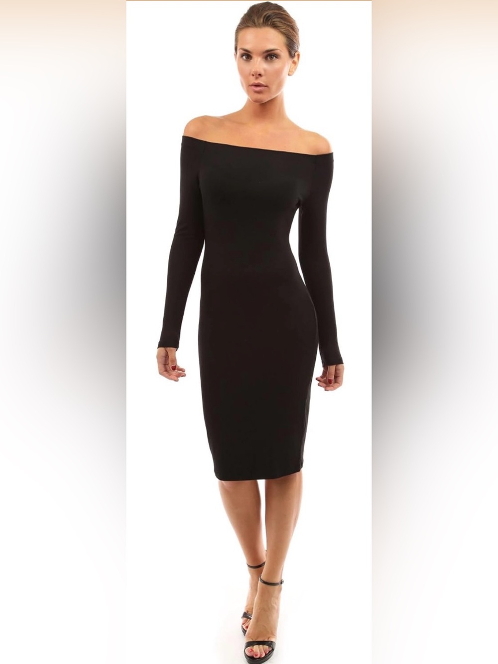 PattyBoutik Women Off the Shoulder BodyCon Long Sleeve Ruched Dress Black Sz. Sm